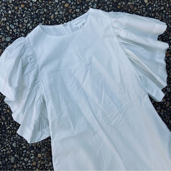 Mable white poplin cotton flutter sleeve mini dress S - Picture 3 of 4